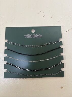 wild fable Silver and Black Layered Choker Set - 5 Pieces